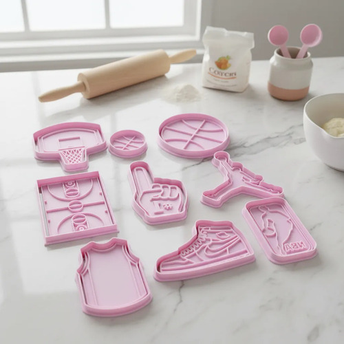 Cortantes + Sello Galletitas De Básquet Set X 9 De 8 Cm Color Según Stock