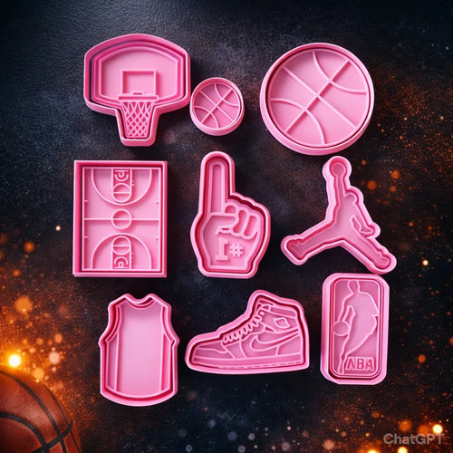 Cortantes + Sello Galletitas De Básquet Set X 9 De 8 Cm Color Según Stock